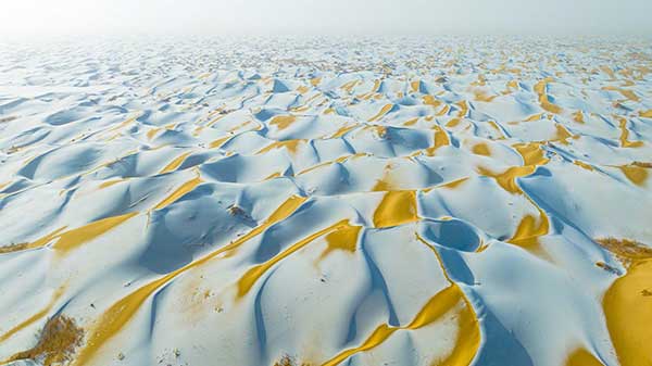 塔克拉玛干沙漠下雪了!沙漠雪景为何被称作“摩卡咖啡”奇观?