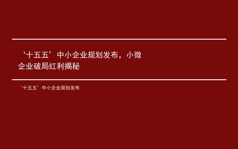 ‘十五五’中小企业规划发布
